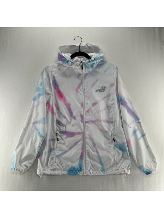 New Balance Jackets & Blazers - New Balance Tie Dye Windbreaker Jacket Womens M Zip Up Hooded Pocket Lined White